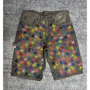 Pale GRAIDENT PAINTER All over embroidered DENIM SHORTS